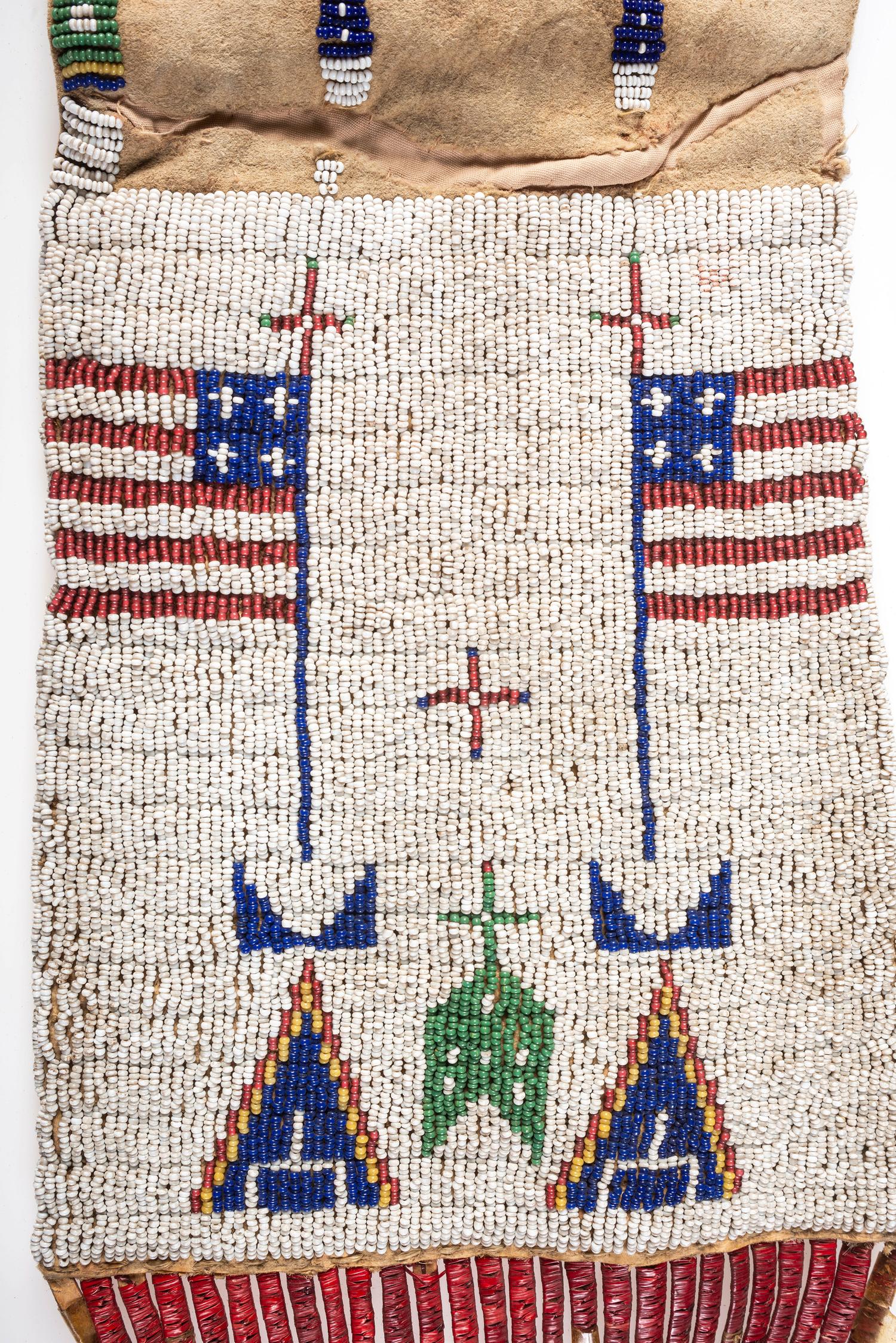 Sioux Beaded Hide Tobacco Bag, with American Flags