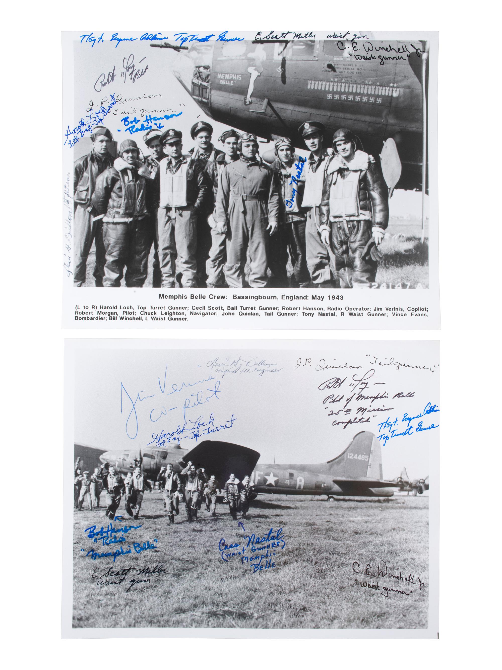 [WWII]. Large collection of signatures from Captain Robert Morgan and crew of the Memphis Belle .