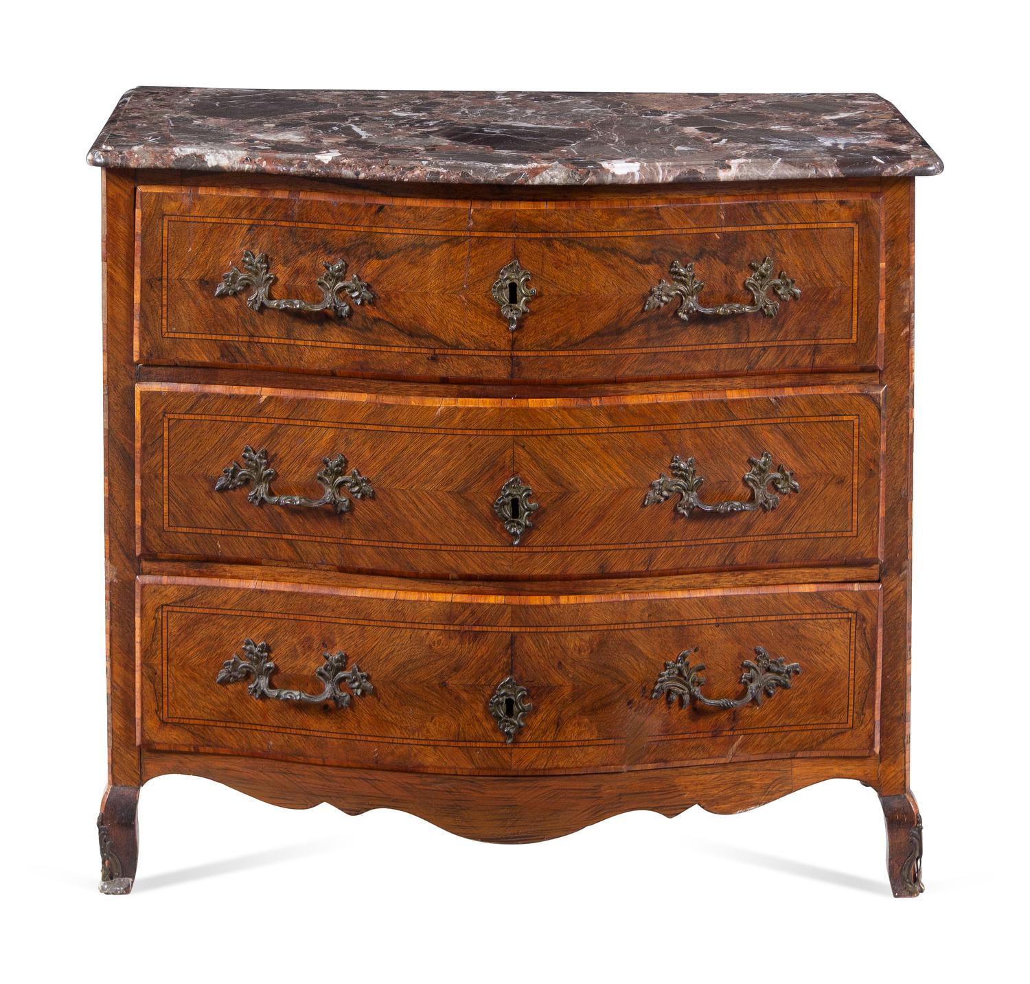 A Louis XV Kingwood Marble-Top Chest of Drawers