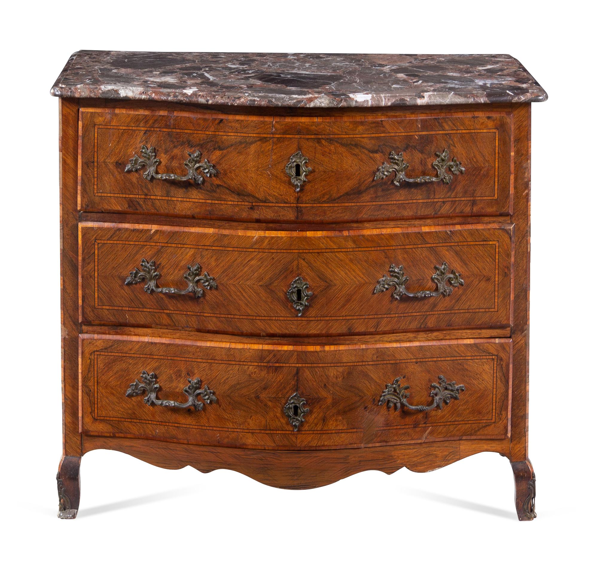 A Louis XV Kingwood Marble-Top Chest of Drawers