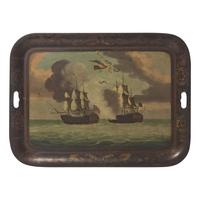 A Tole-Decorated Tray Depicting the Battle of the USS United States and HMS Macedonian