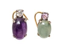 A Collection of Antique Silver, Yellow Gold, Amethyst, Green Hardstone and White Zircon Twist Lapel Pins, 4.00 dwts.