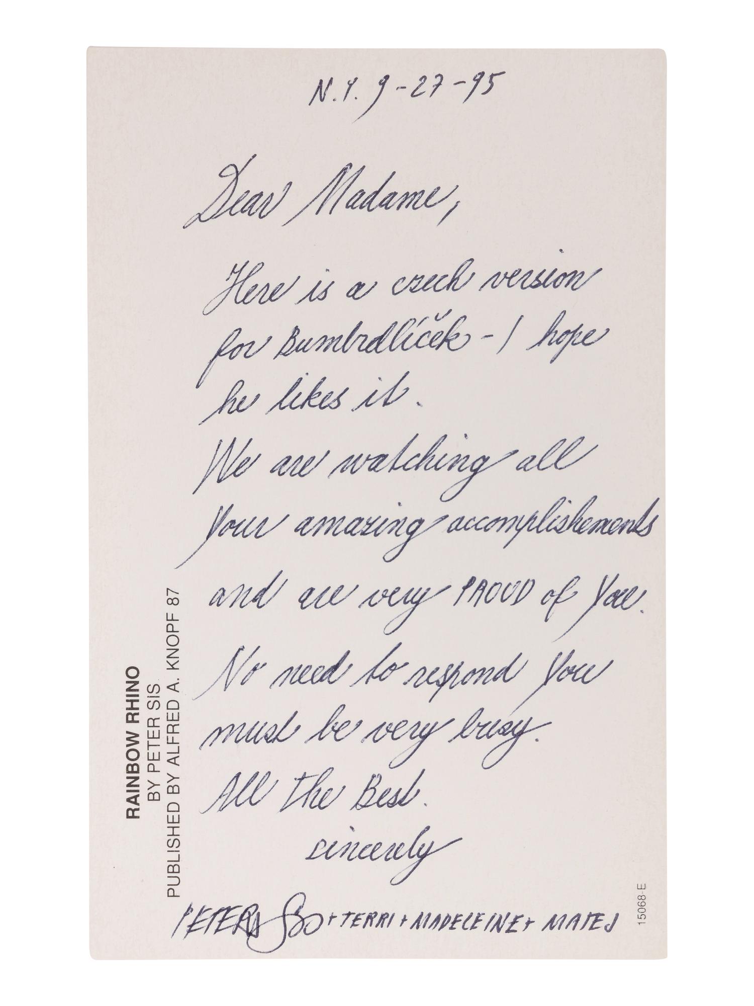 CHILDREN’S ILLUSTRATED LITERATURE SIS, Peter. A group of 7 works, most by or about Sis, 3 INSCRIBED OR WITH AUTOGRAPH NOTES TO SECRETARY ALBRIGHT: