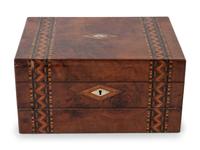 A Regency Parquetry and Mother-of-Pearl Inlaid Walnut Writing Box