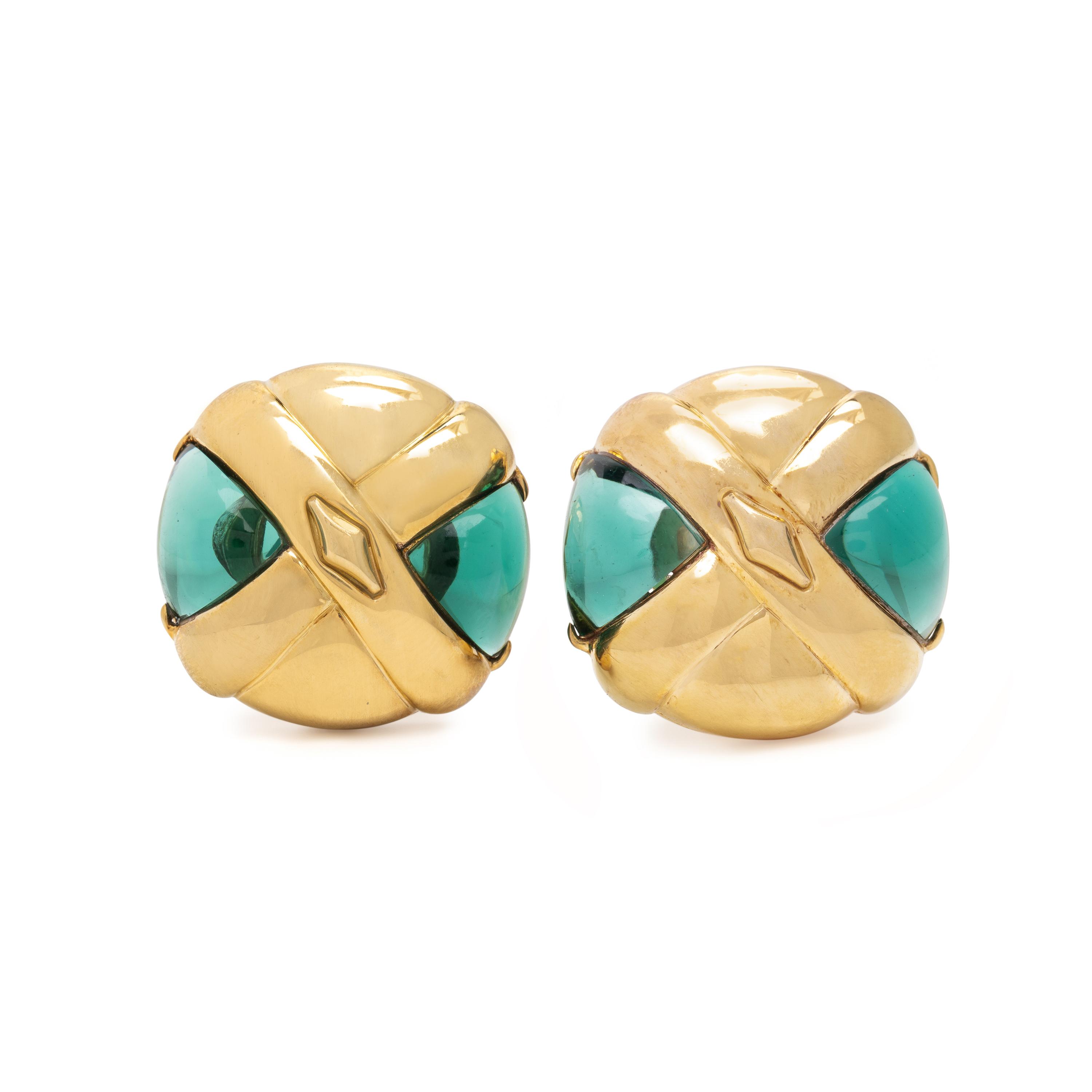 Green Quartz and Yellow Gold Earrings