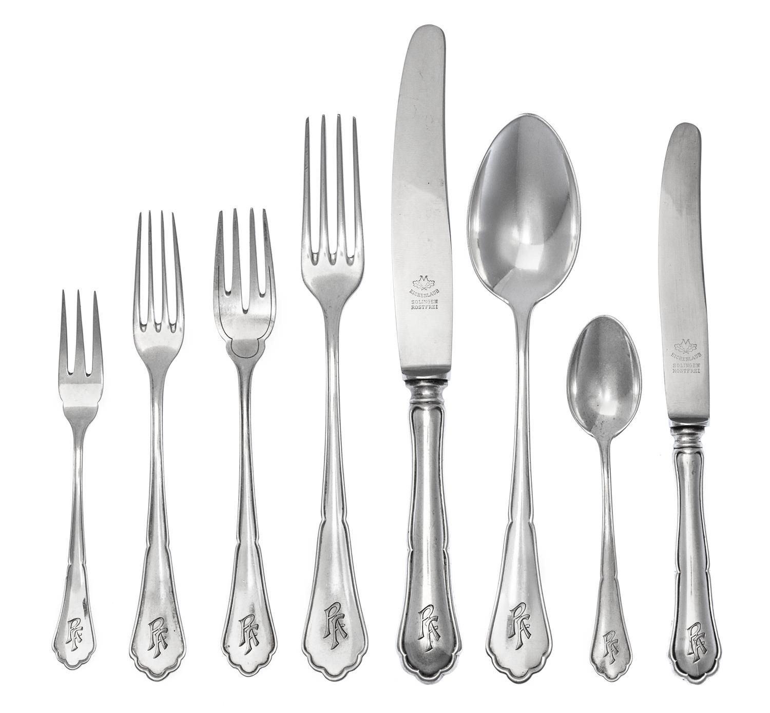 A German Silver Flatware Service for Twelve, Bremer Silberwarenfabrik AG, Bremen, 20th Century, comprising: 12 dinner knives 12 dinner