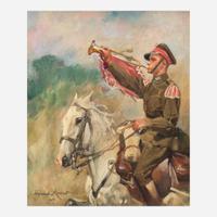 Woiciech (Aldabert) Ritter von Kossak (Polish, 1856-1942) Trumpetting Soldier on Horseback