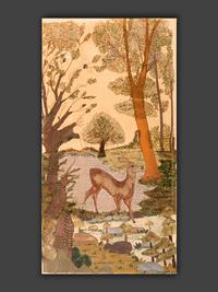 An American Needlework Tufted and Embroidered Landscape Scene