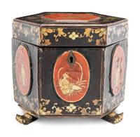 A Chinese Export Lacquered Tea Caddy