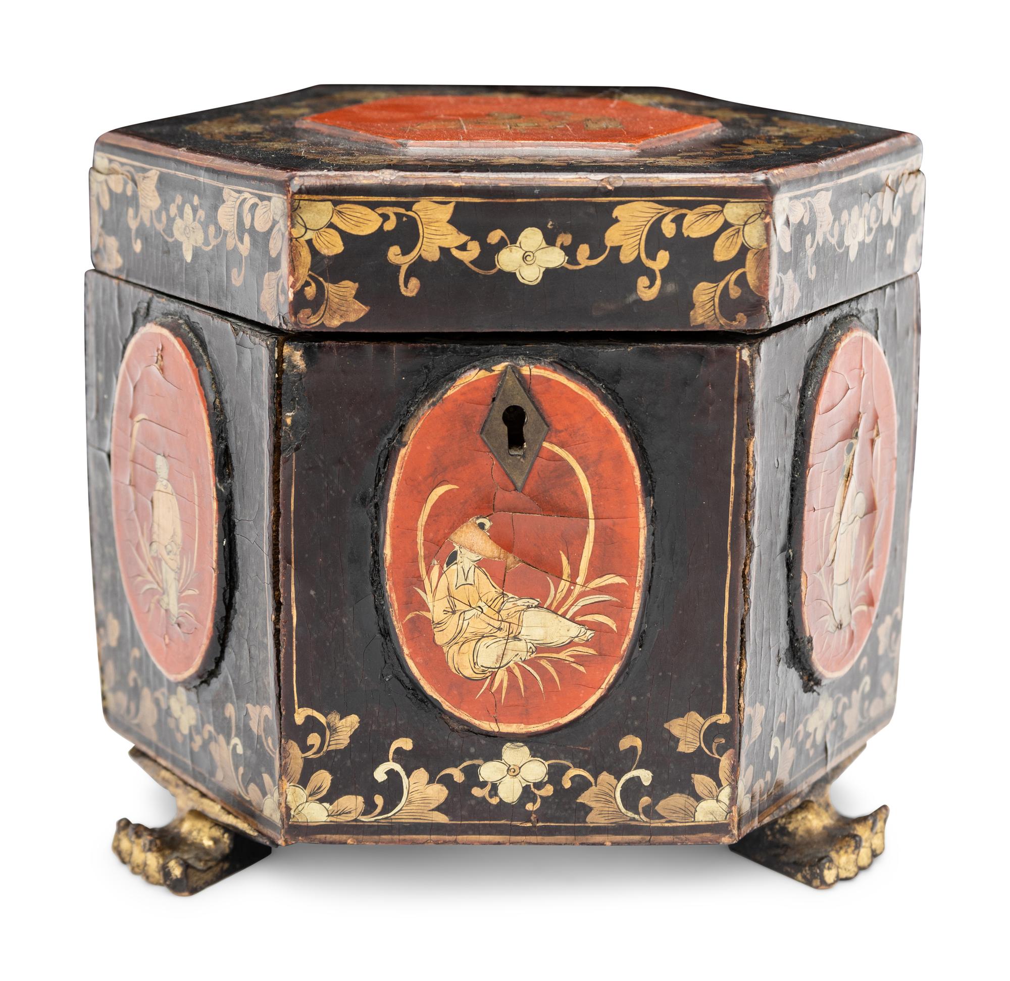 A Chinese Export Lacquered Tea Caddy