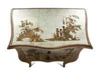 A Reverse Painted and Silver-Leafed Glass Veneered Commode