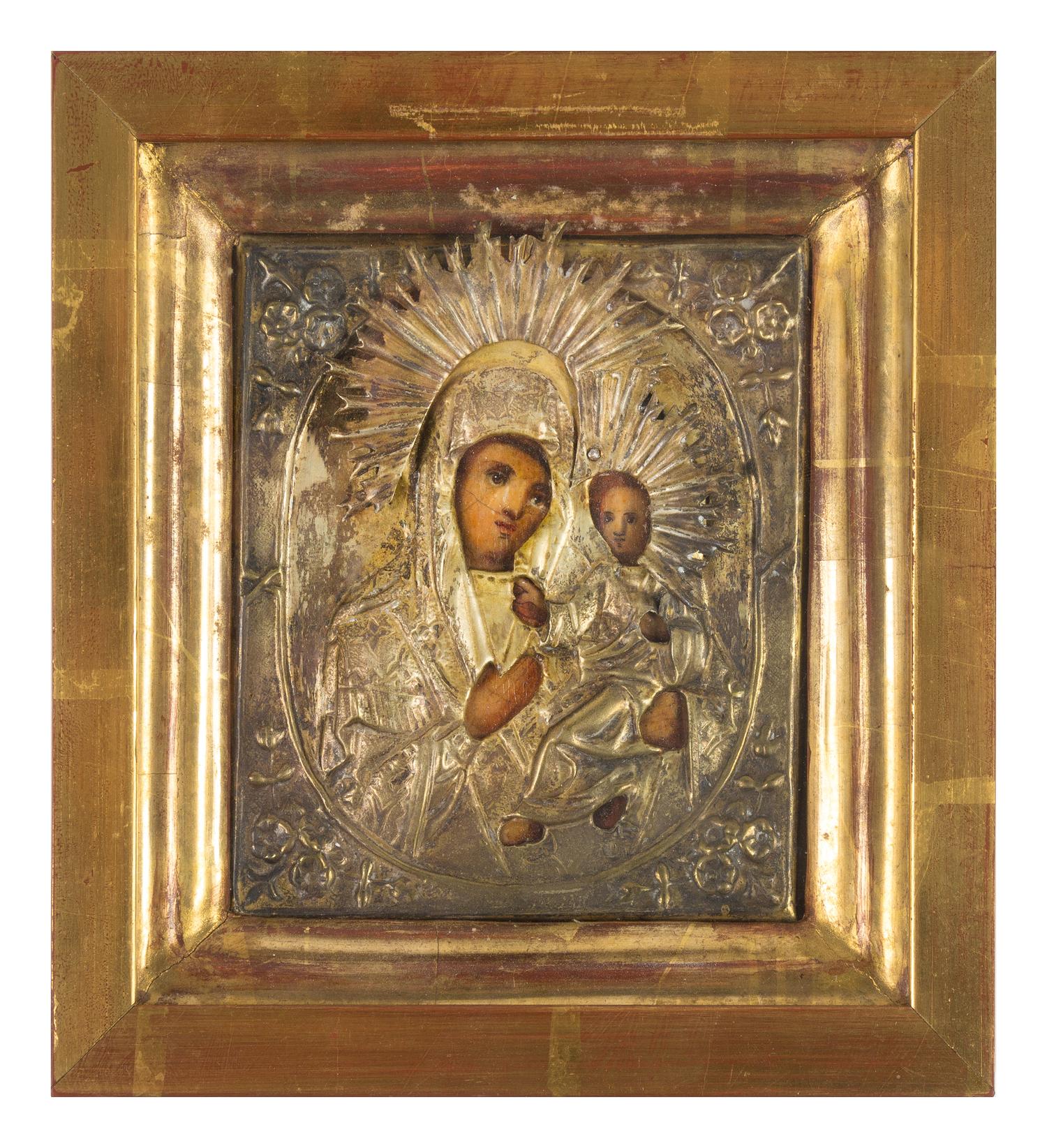 A Russian Painted Oklad Icon 5 1/4 x 4 1/8 inches. — LATE 19TH CENTURY
