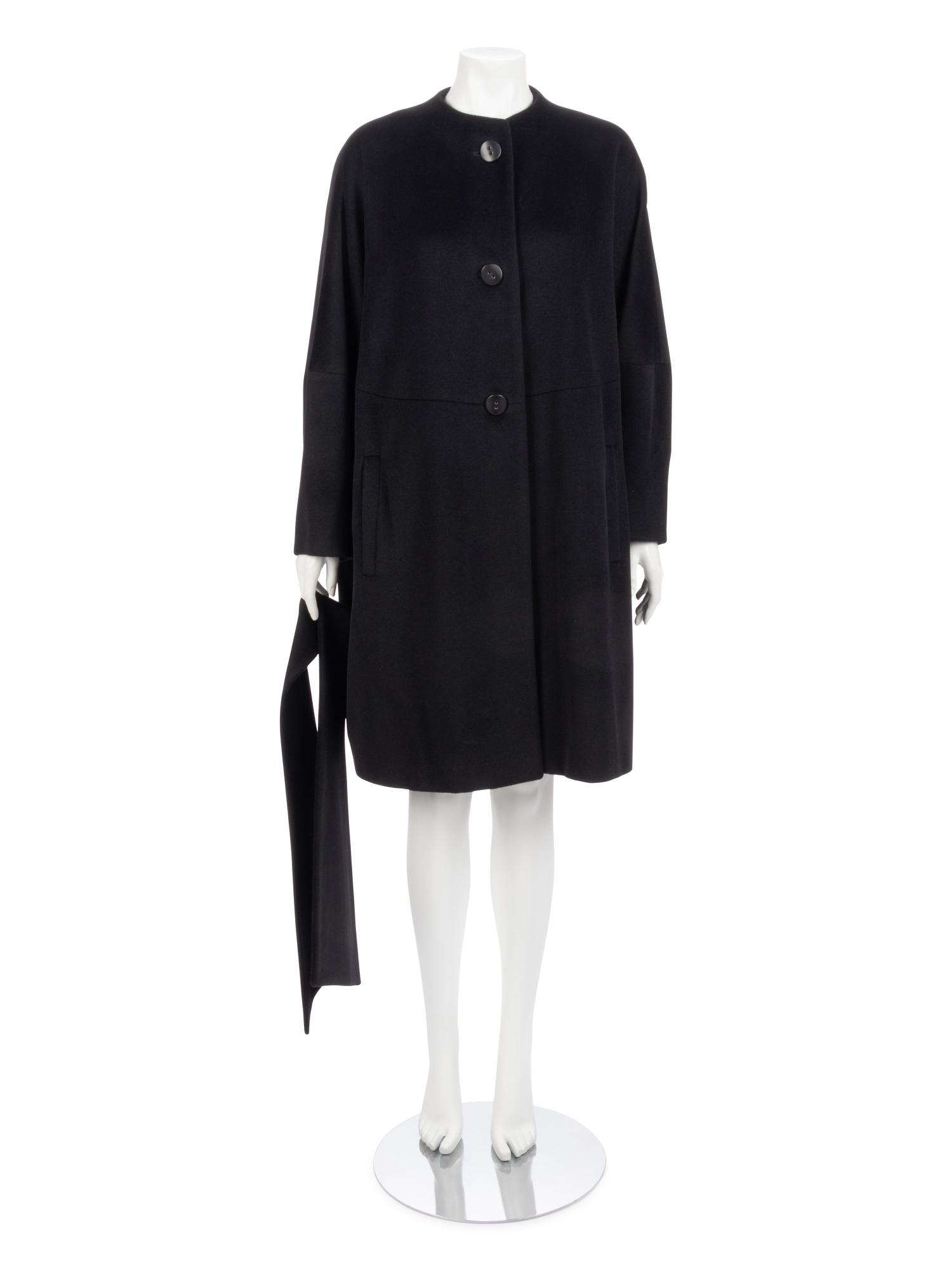 Dejac Black Cashmere Wool Coat with Scarf, 2010s