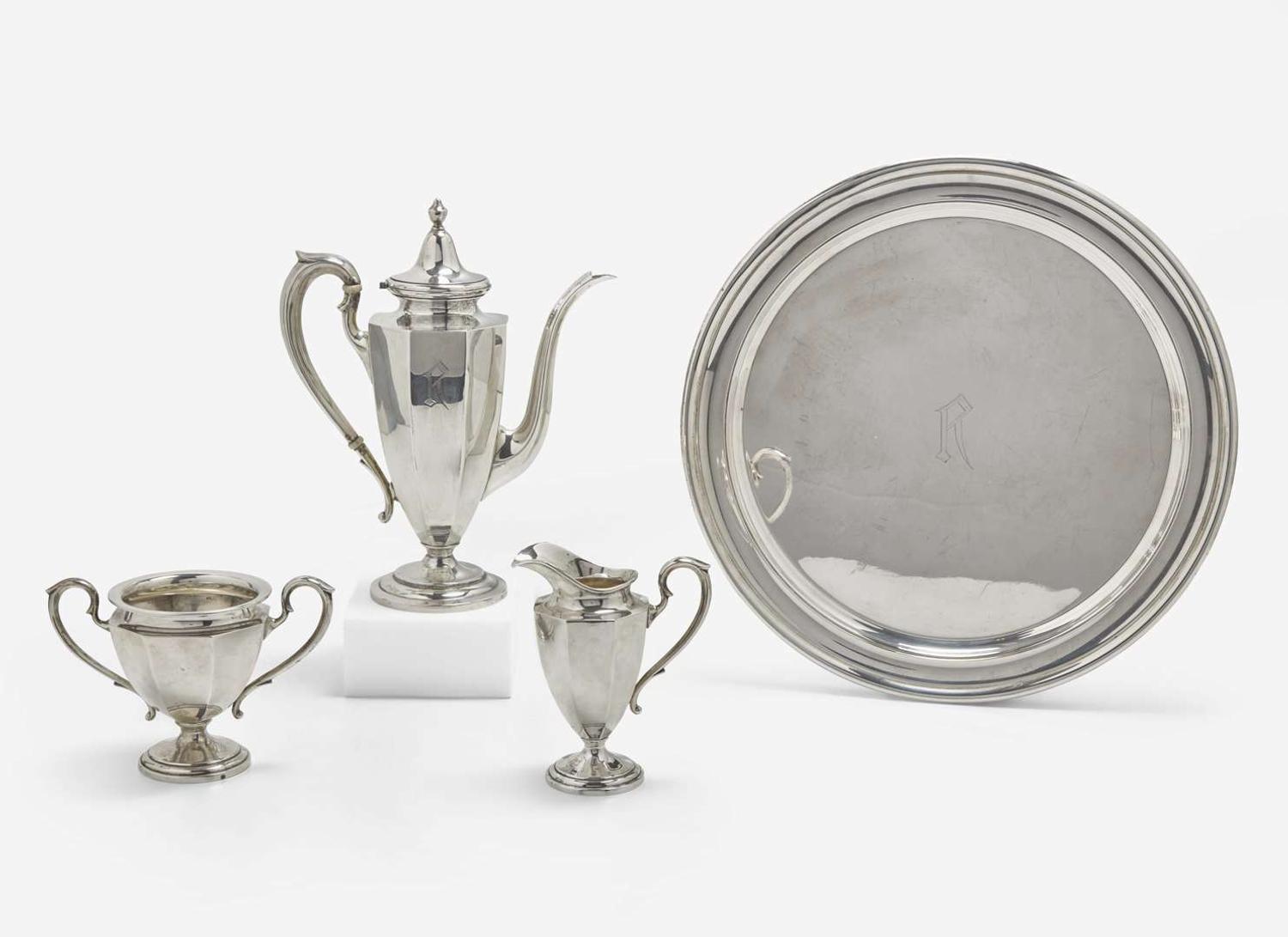 An assembled four-piece sterling silver coffee service, Dominick & Haff, New York, NY and Reed & Barton, Taunton, MA, 20th century