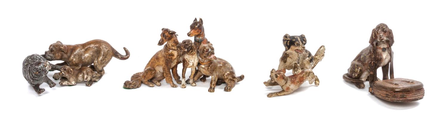 Four Austrian Cold Painted Bronze Figural Groups Width of widest 5 inches. — FIRST HALF 20TH CENTURY