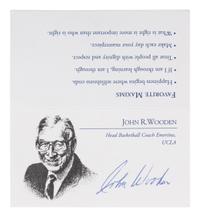 A John Wooden UCLA Signed Autograph Floorboard and Pyramid of Success Card (PSA Letter),