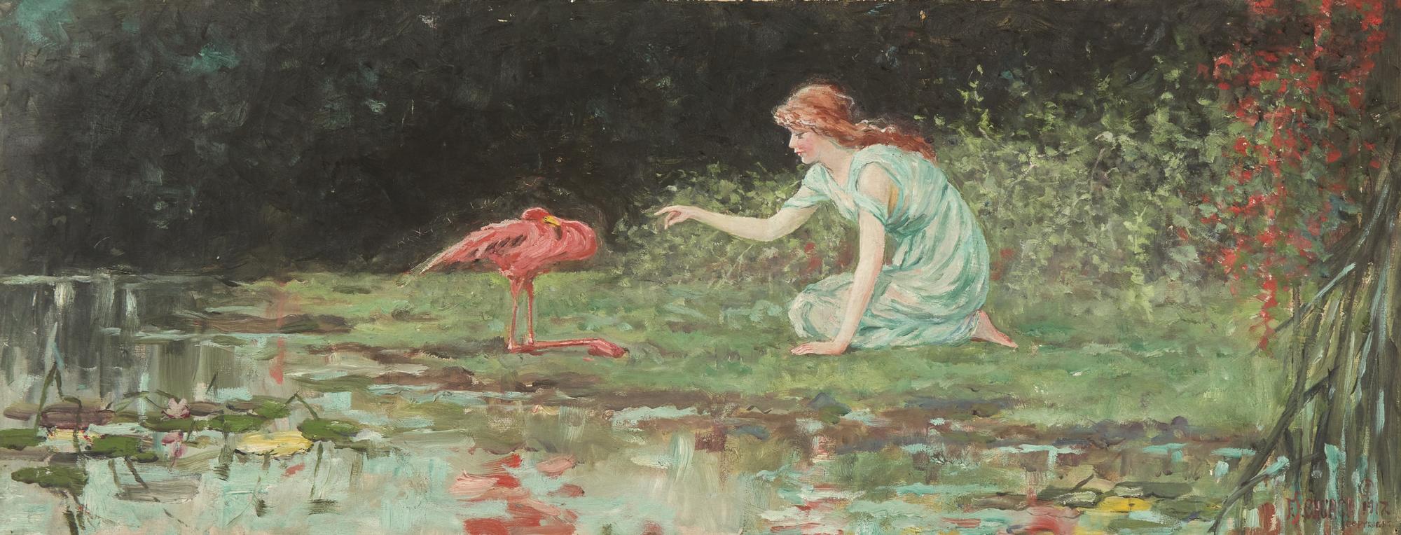 Kneeling Woman with Pink Flamingo , 1917