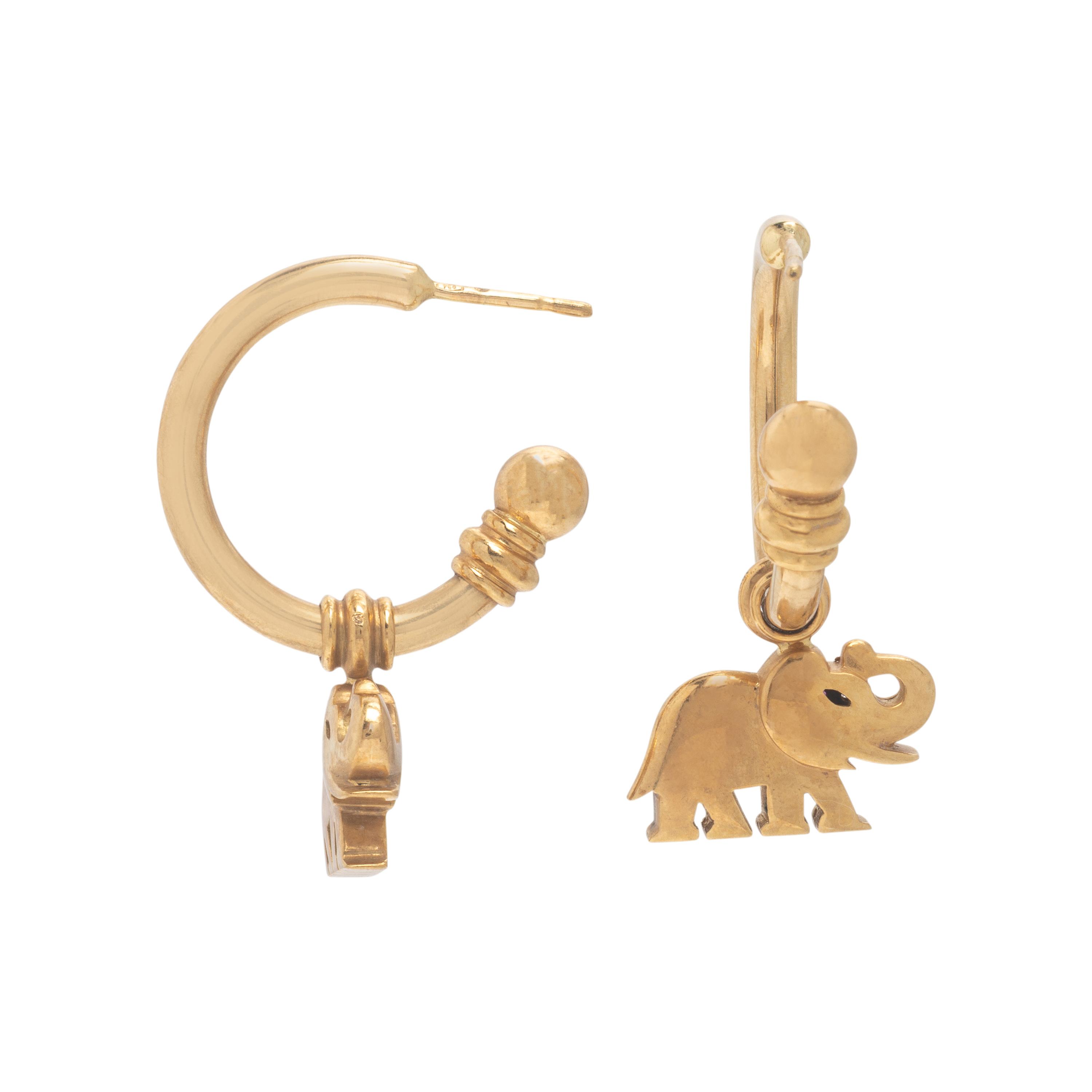 Yellow Gold and Diamond Elephant Earrings