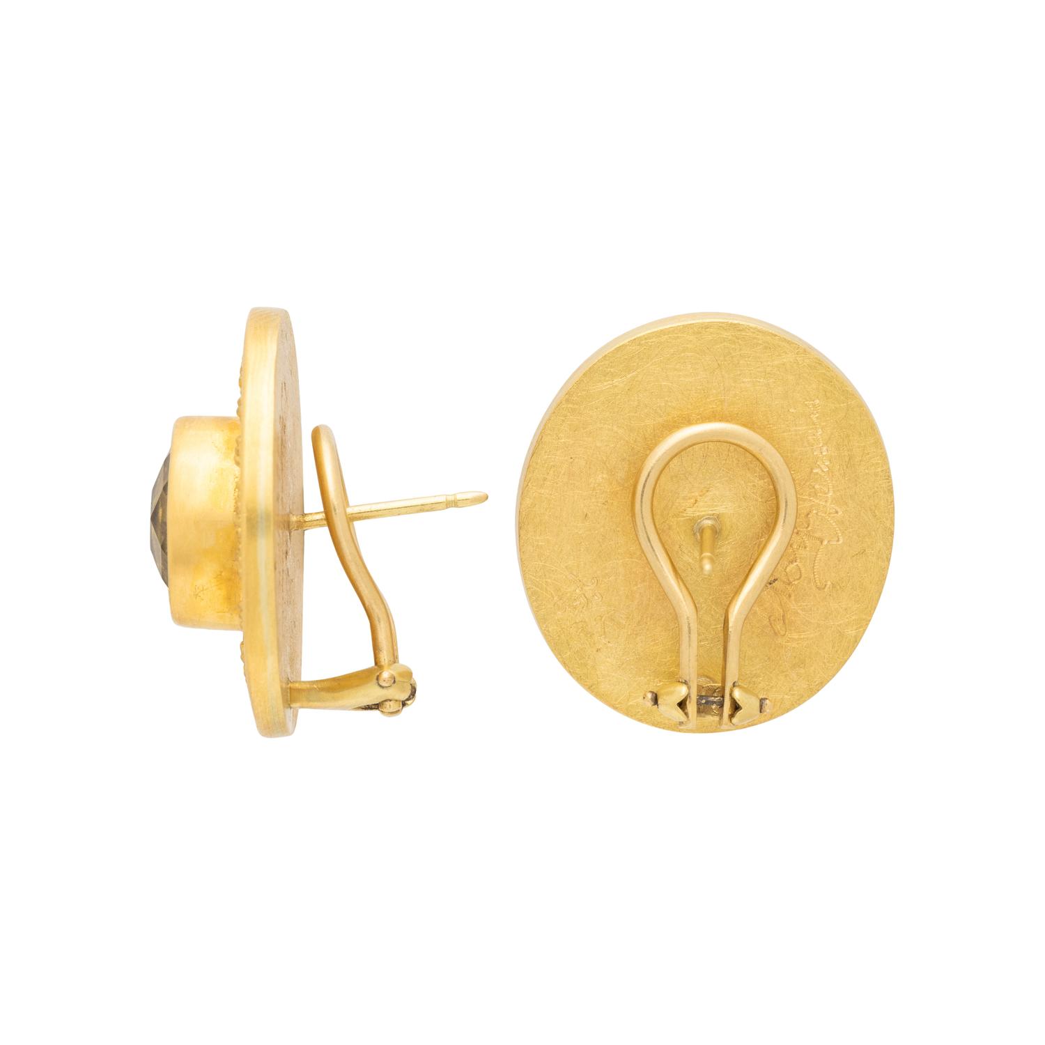 MAIJA NEIMANIS, YELLOW GOLD AND PRASIOLITE EARCLIPS
