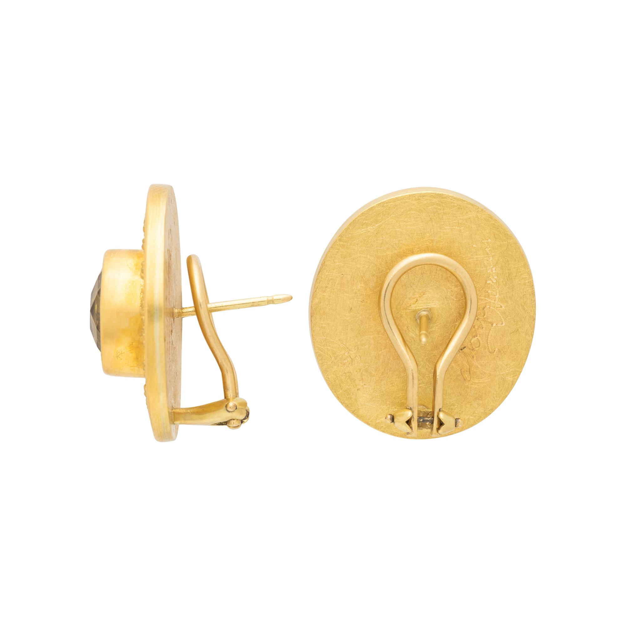 MAIJA NEIMANIS, YELLOW GOLD AND PRASIOLITE EARCLIPS
