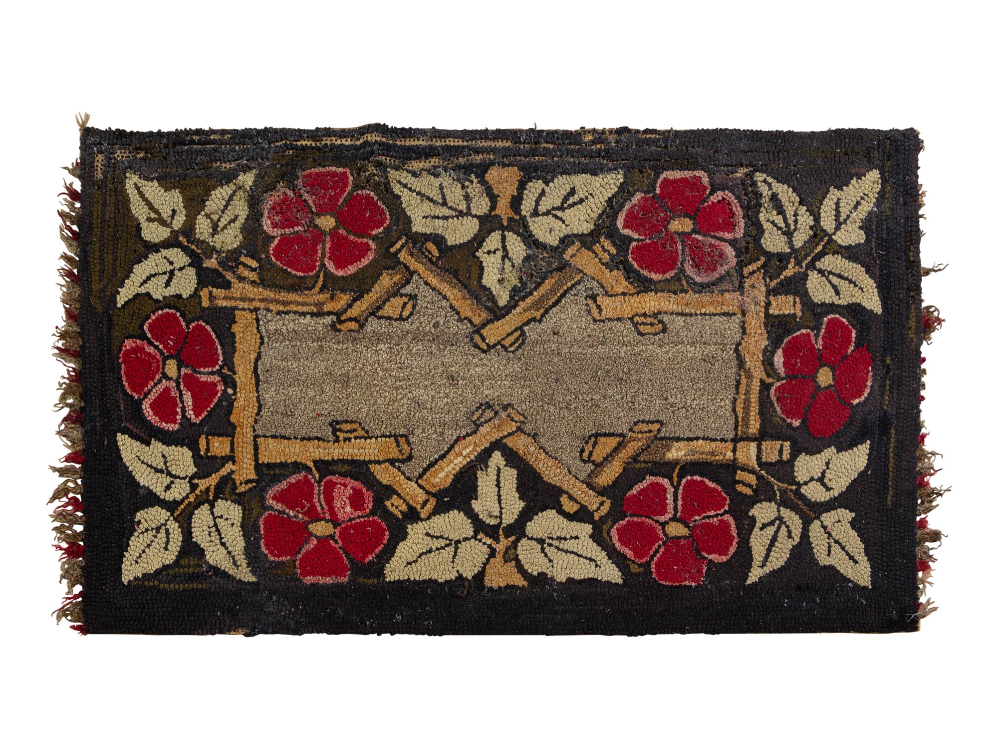 A Flower and Twig Decorated Hooked Rug
