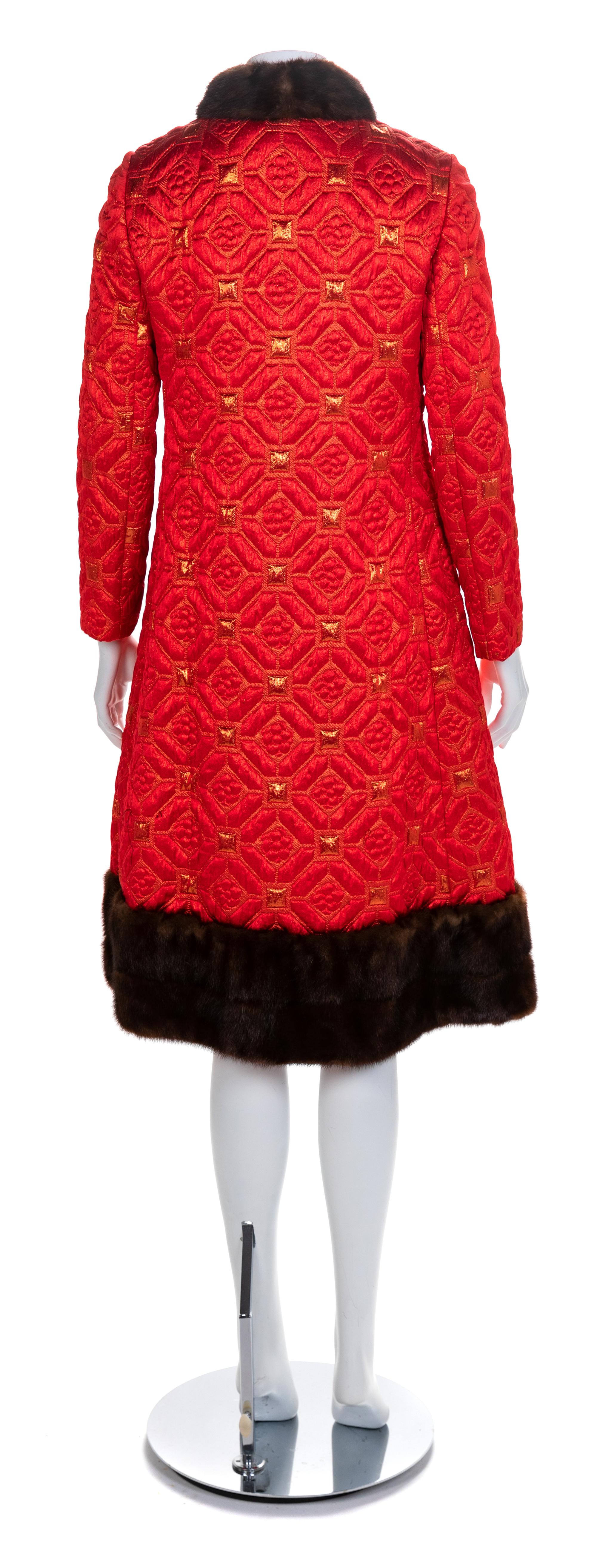 Oscar de la Renta Fur Trimmed Coat with Matching Dress, 1960-70s Size label: 8