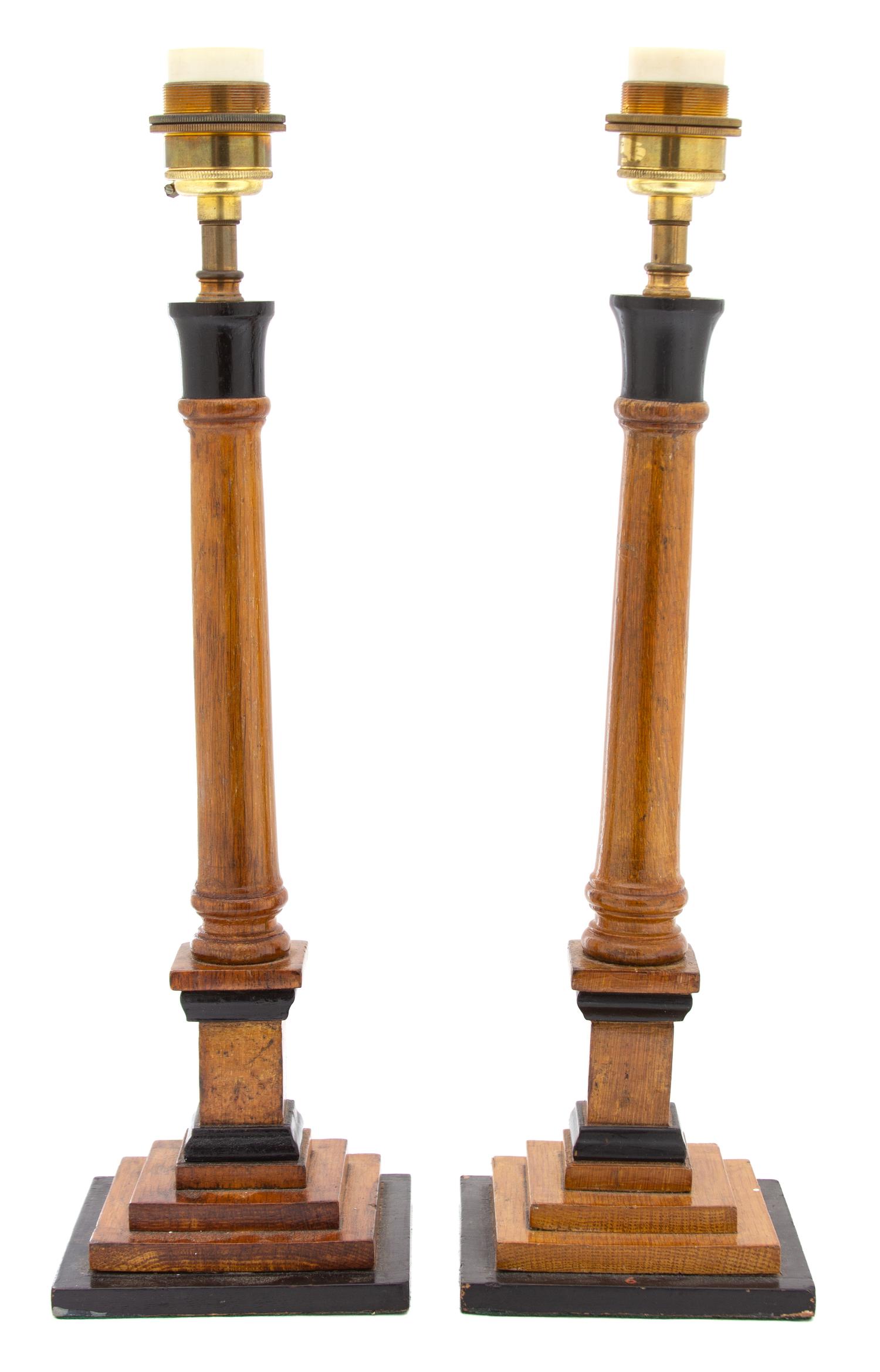 A Pair of English Oak Table Lamps Height overall 22 1/2 inches. — 20TH CENTURY