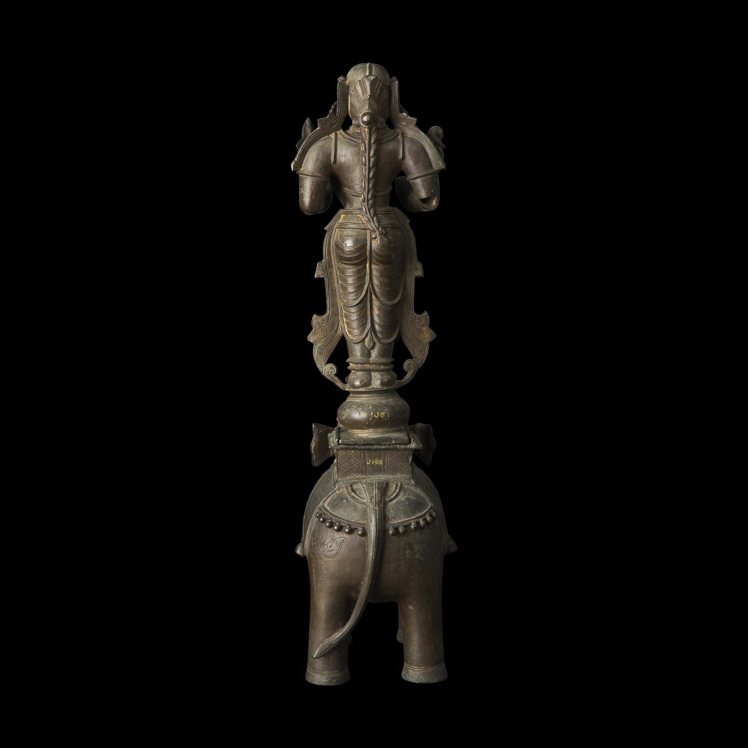 An Indian Bronze Figure of Lakshmi on Elephant, Probably Orissa, 19th Century or Earlier 十九世紀或更早 印度青銅吉祥天女騎象