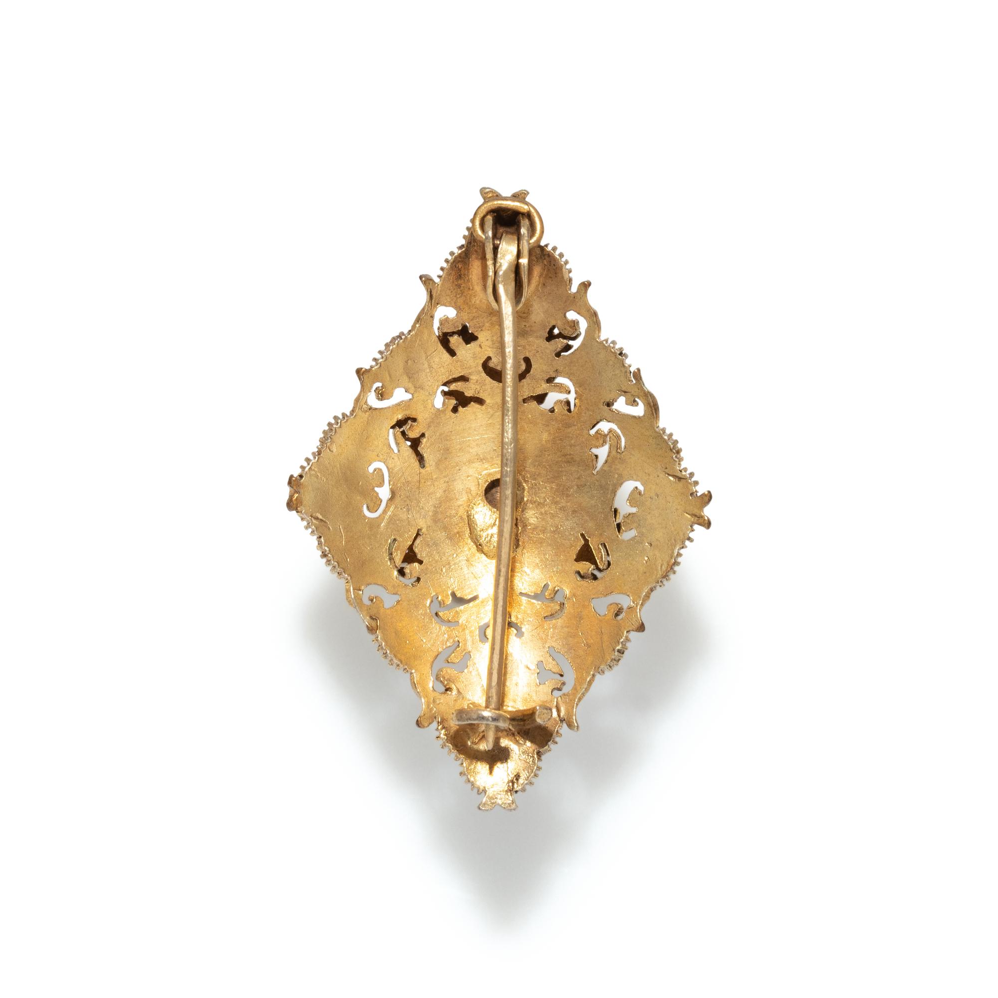 A Persian Gold and Crystal Bird Pin