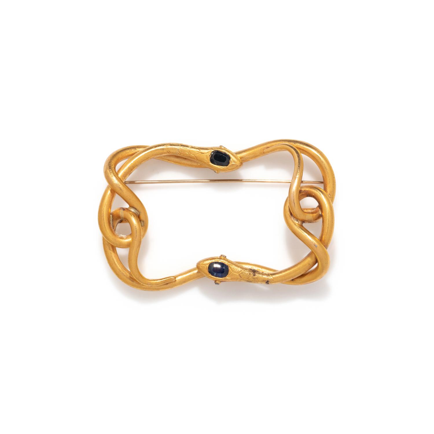 YELLOW GOLD AND SAPPHIRE SNAKE BROOCH
