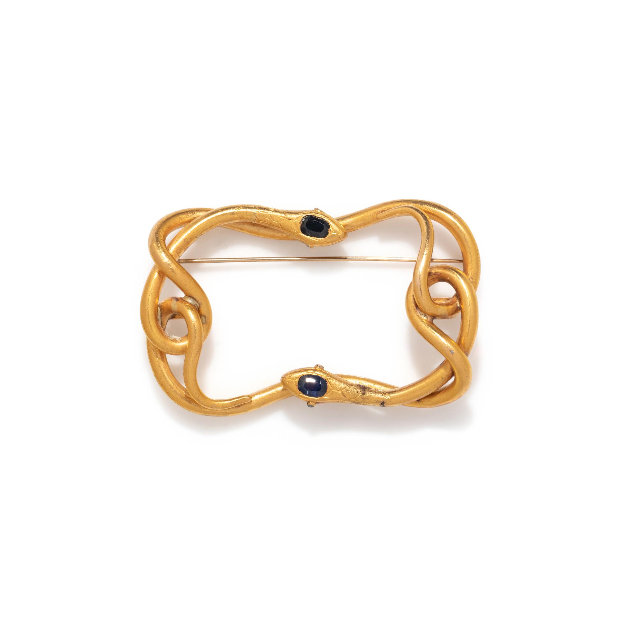 YELLOW GOLD AND SAPPHIRE SNAKE BROOCH