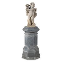 A Cast Stone Garden Figure of a Putto on a Zinc Pedestal