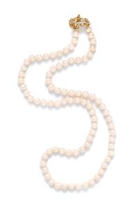An 18 Karat Bicolor Gold, Cultured Pearl, Colored Diamond and Diamond Necklace,