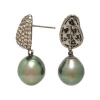 CULTURED TAHITIAN PEARL AND COLORED DIAMOND CONVERTIBLE EARRINGS