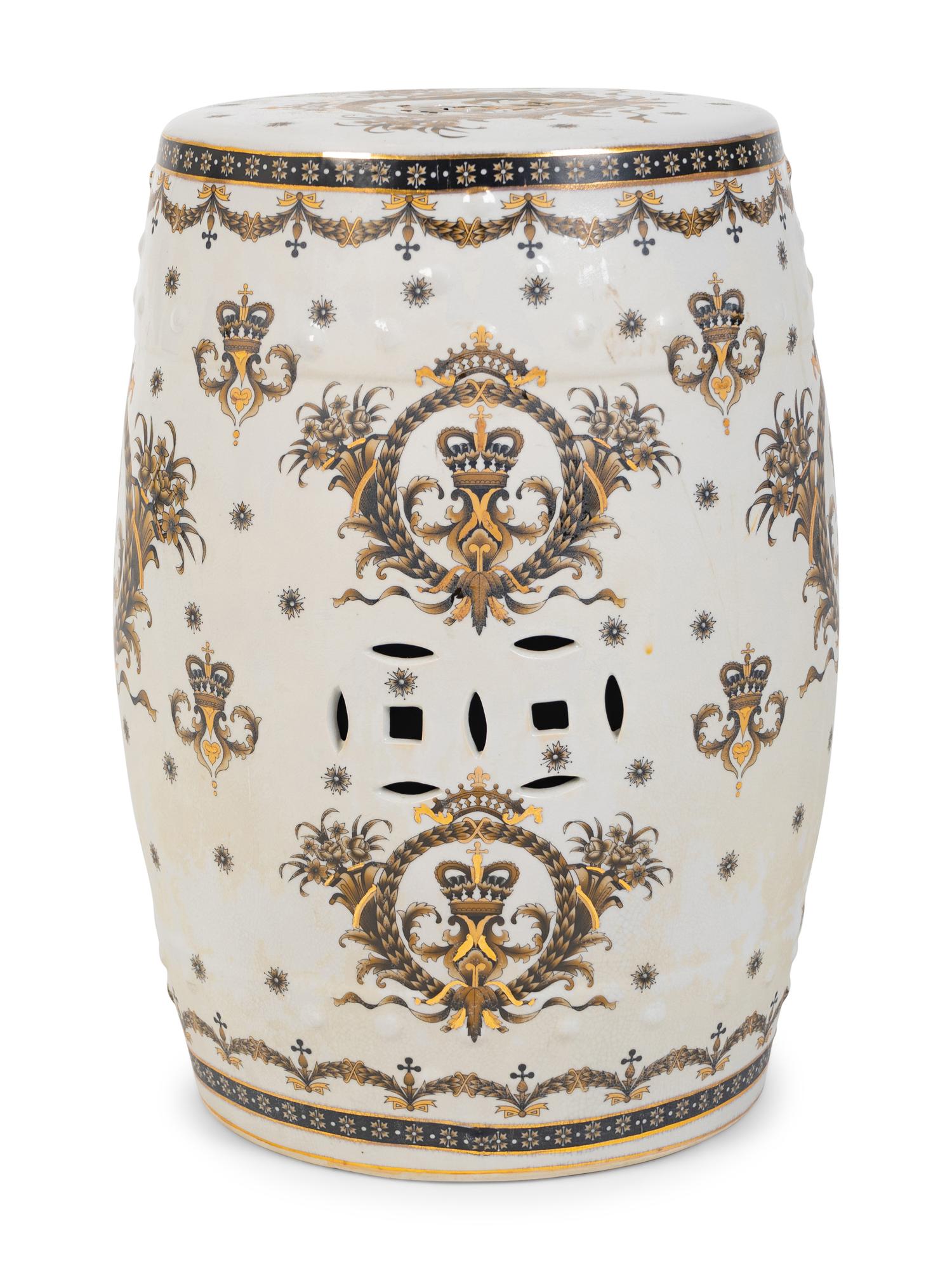A Chinese Export Porcelain Garden Seat with Armorial Decoration