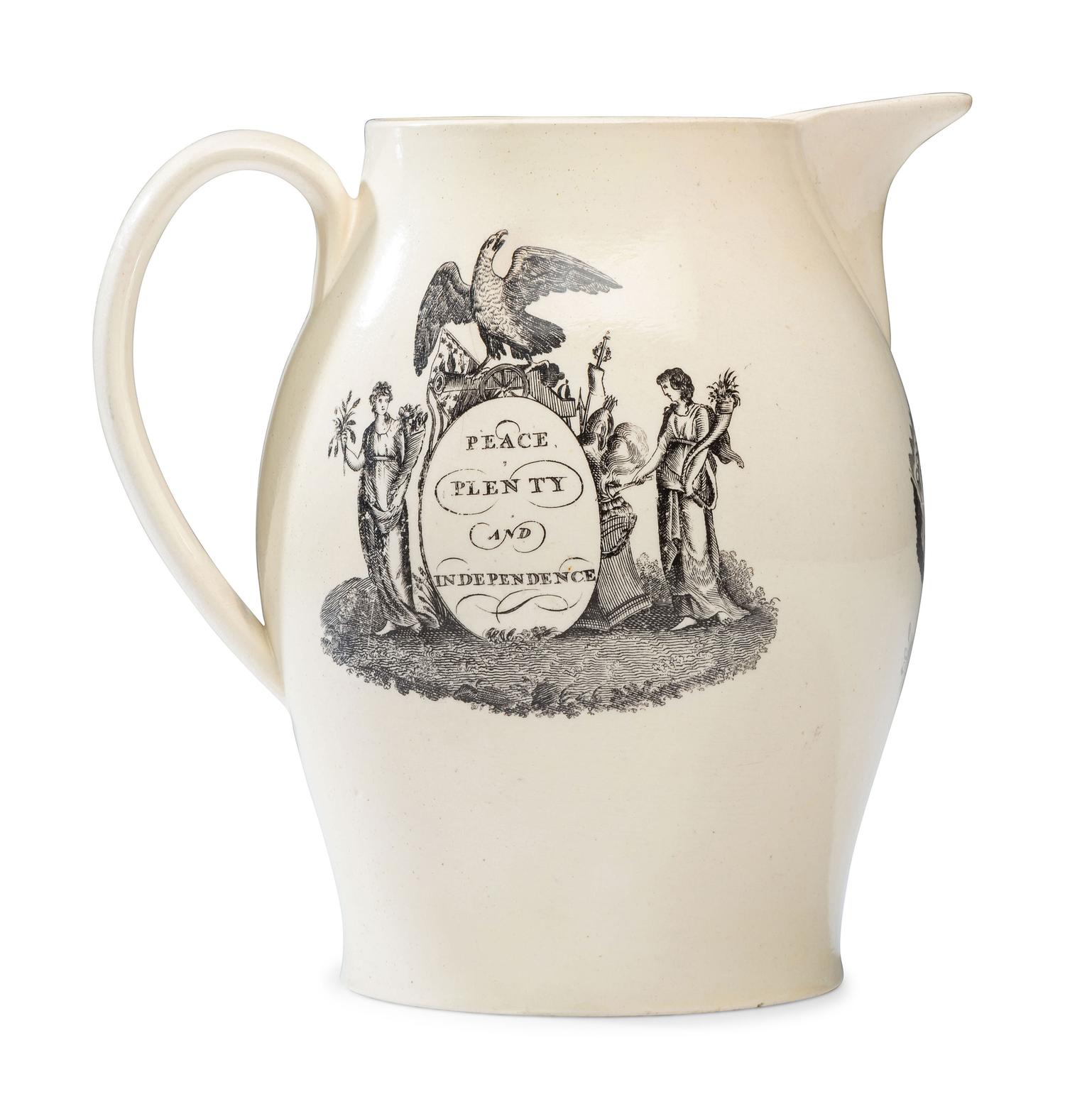 A Liverpool Transfer-Printed Creamware 'Peace, Plenty, and Independence / James Madison' Pitcher