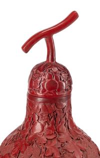 A Pair of Chinese Carved Red Lacquer Double-Gourd Vases