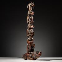 Haida Carved Totem Pole and Bear Cub