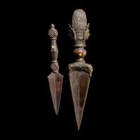 Two Tibetan Copper Alloy and Iron Phurba Daggers 金剛杵兩件