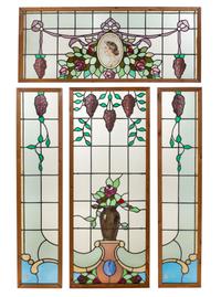 A Set of Four Continental Leaded Glass Windows