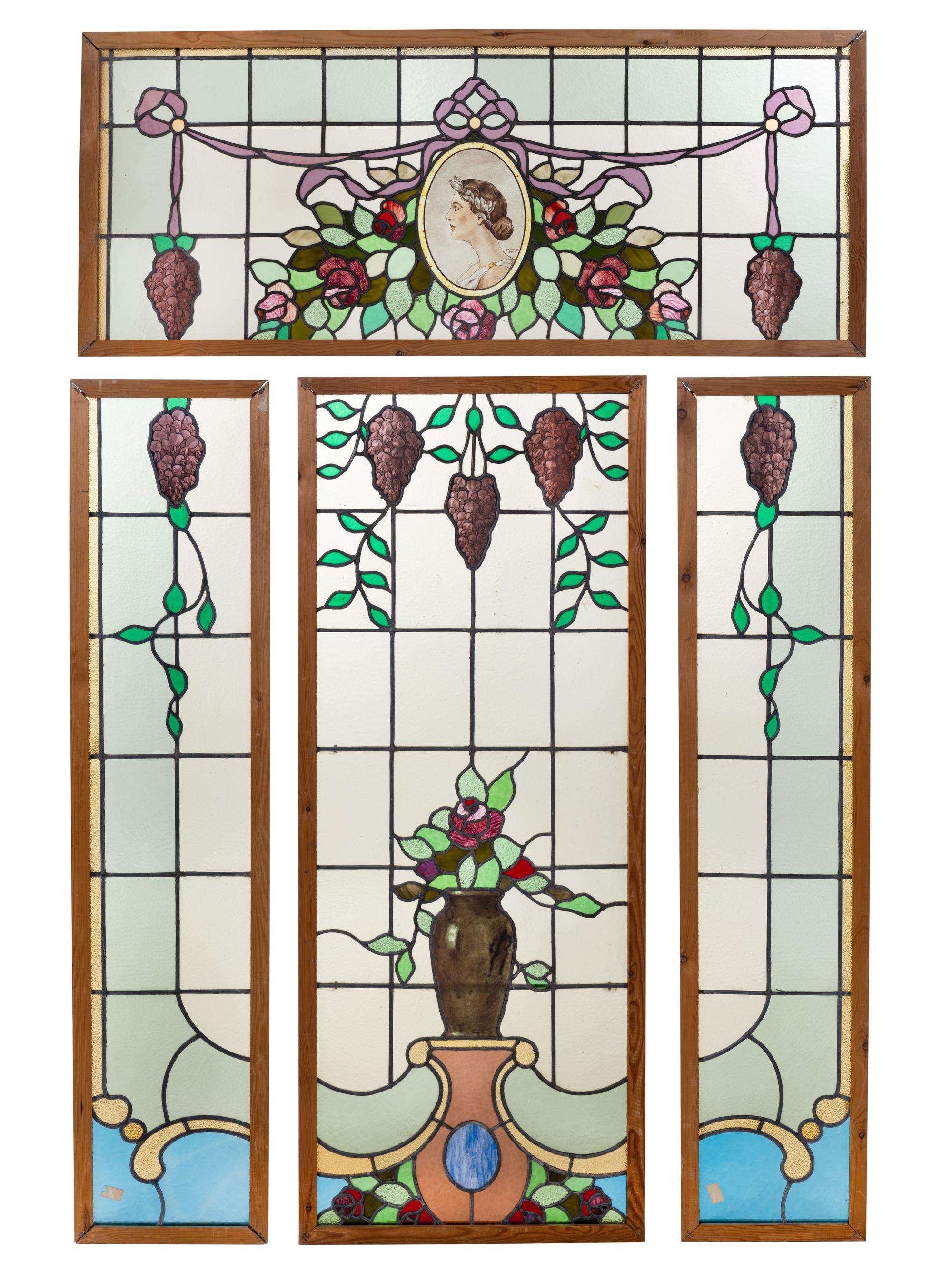 A Set of Four Continental Leaded Glass Windows