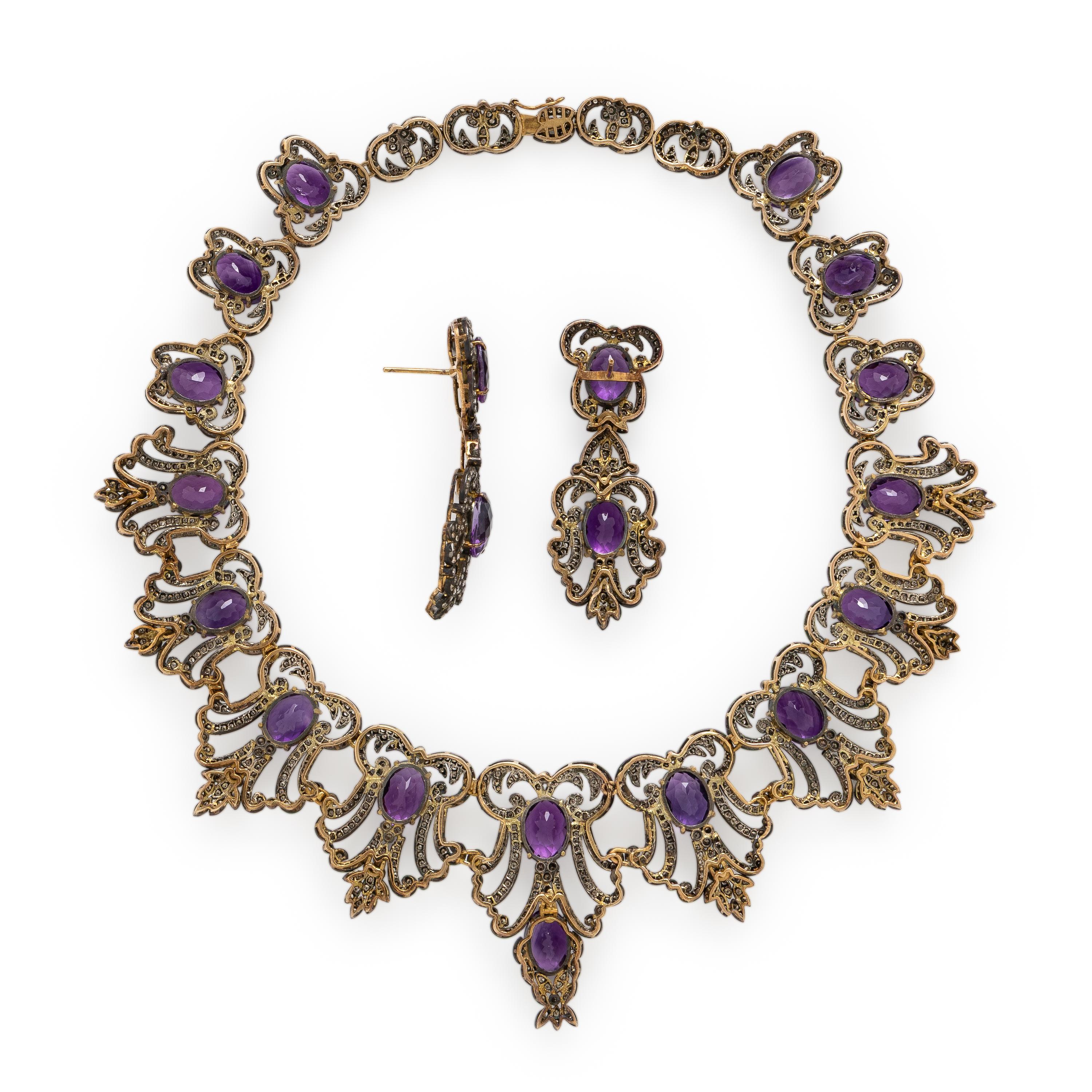 Amethyst, Colored Diamond, and Silver-Topped Gold Set