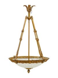 A Neoclassical Style Gilt Metal and Frosted Glass Hanging Fixture