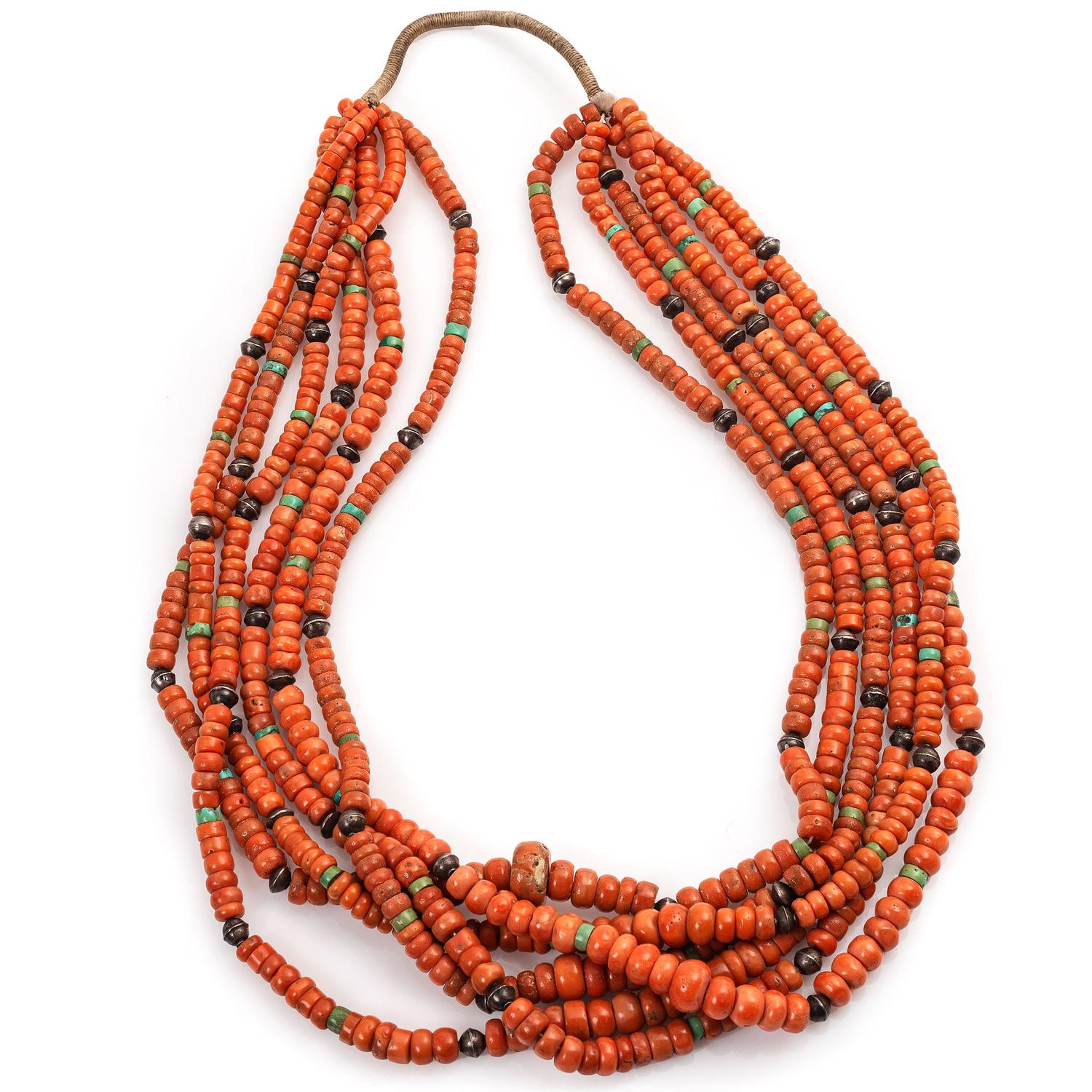 Pueblo Six-Strand Coral Necklace