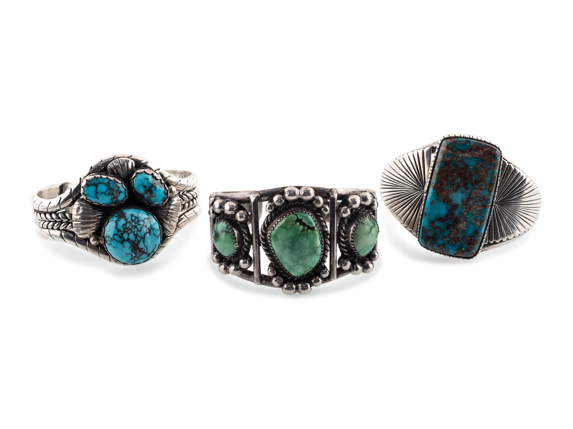Navajo Silver and Turquoise Cuff Bracelets