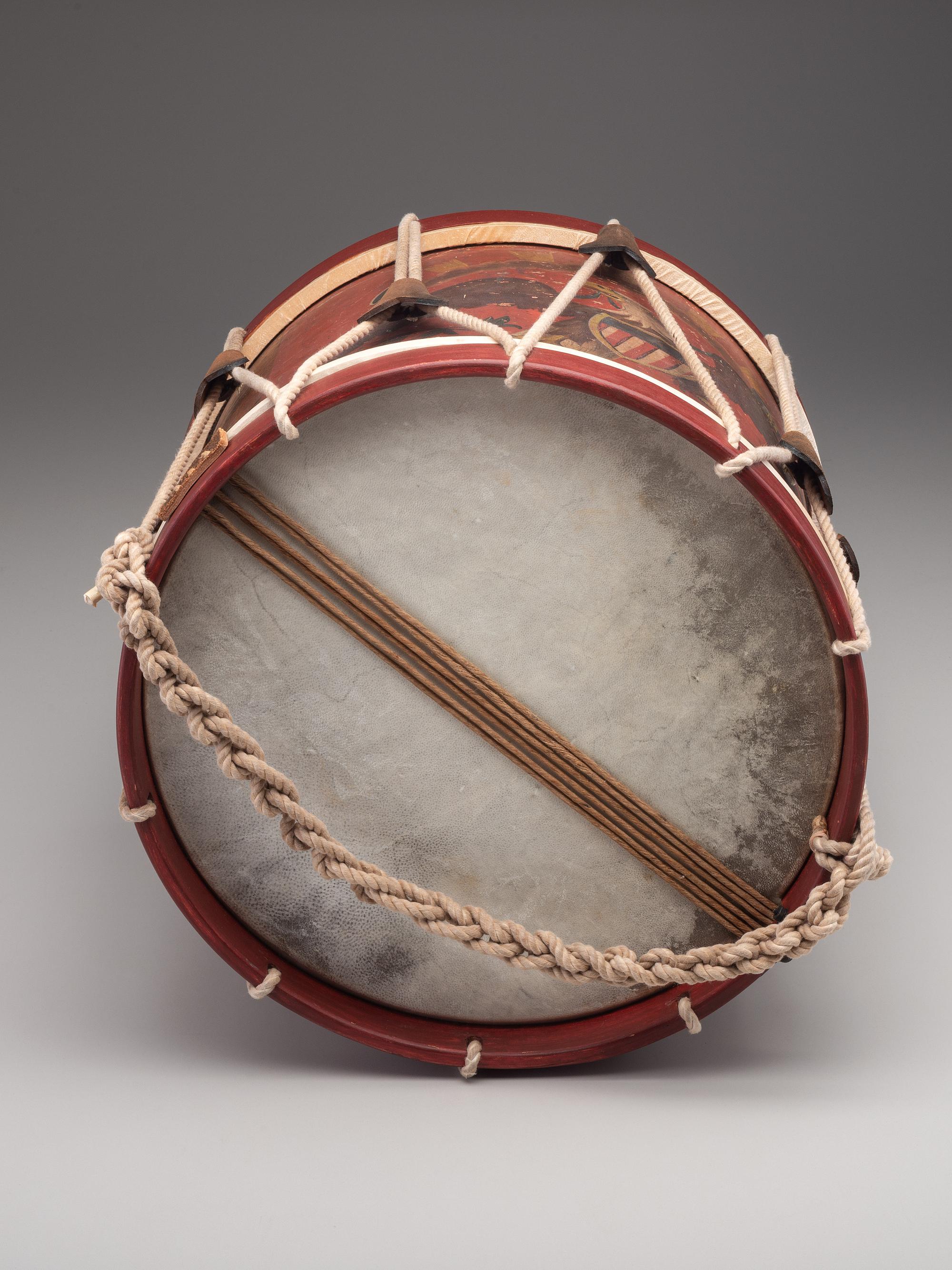 [MILITARIA]. Painted Marine Corps drum, possibly Mexican-War. Manufactured by William Ent, Germantown, PA, ca 1840s.