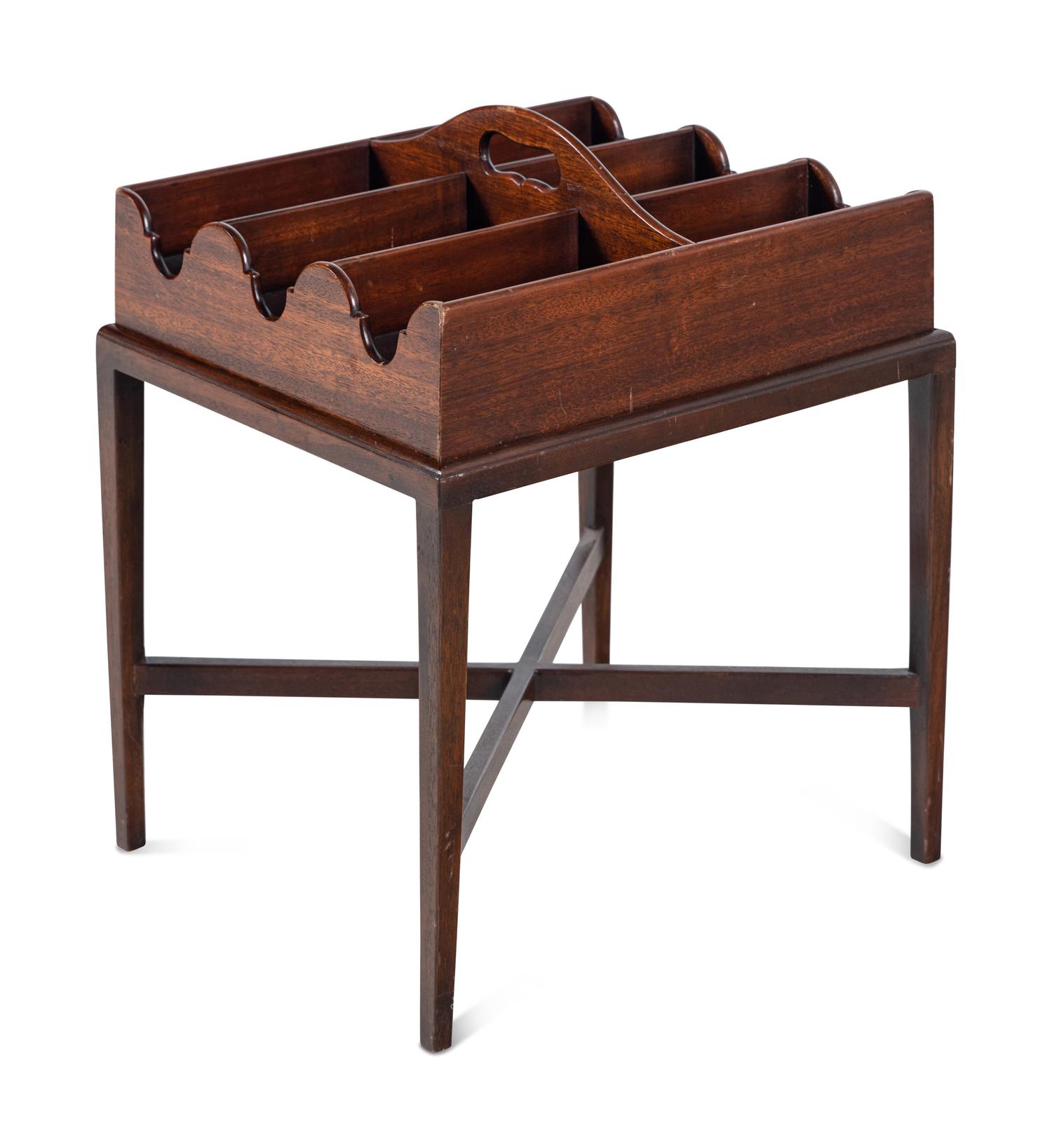 An English Mahogany Cutlery Caddy on Stand
