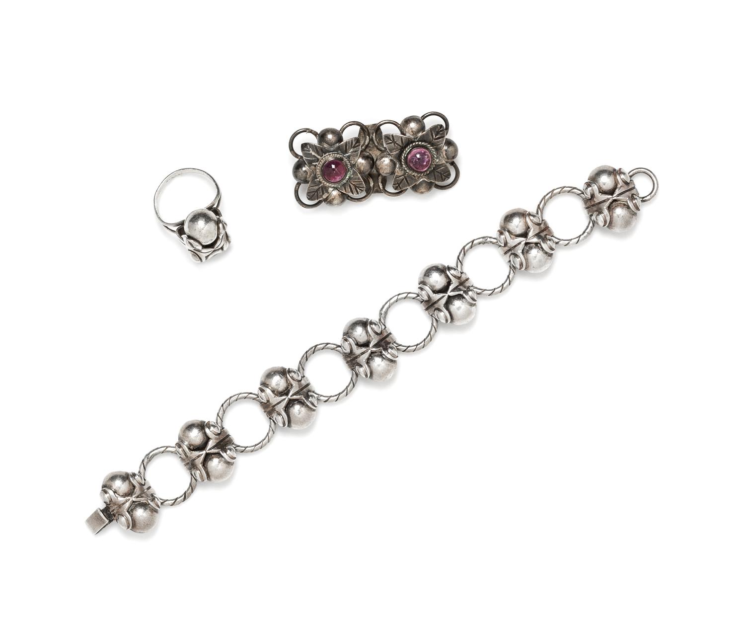 A Collection of 980 Silver and Amethyst Jewelry, Taxco, 43.30 dwts.