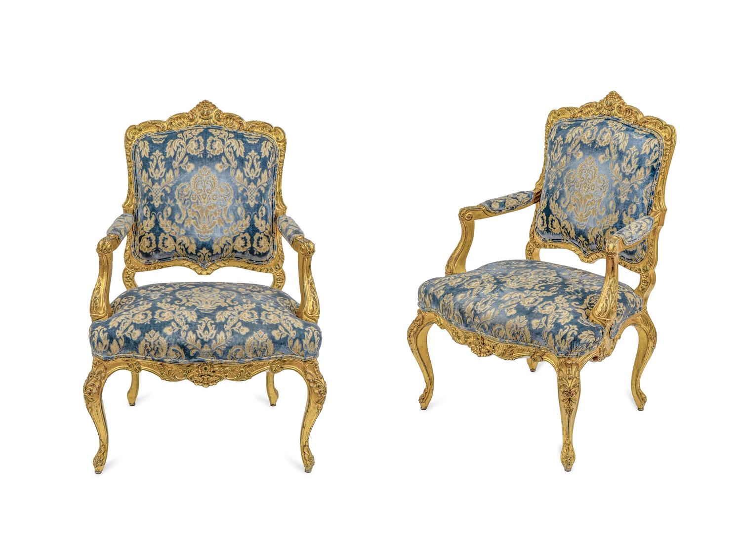 A Pair of Louis XV Style Giltwood Fauteuils — 20TH CENTURY
