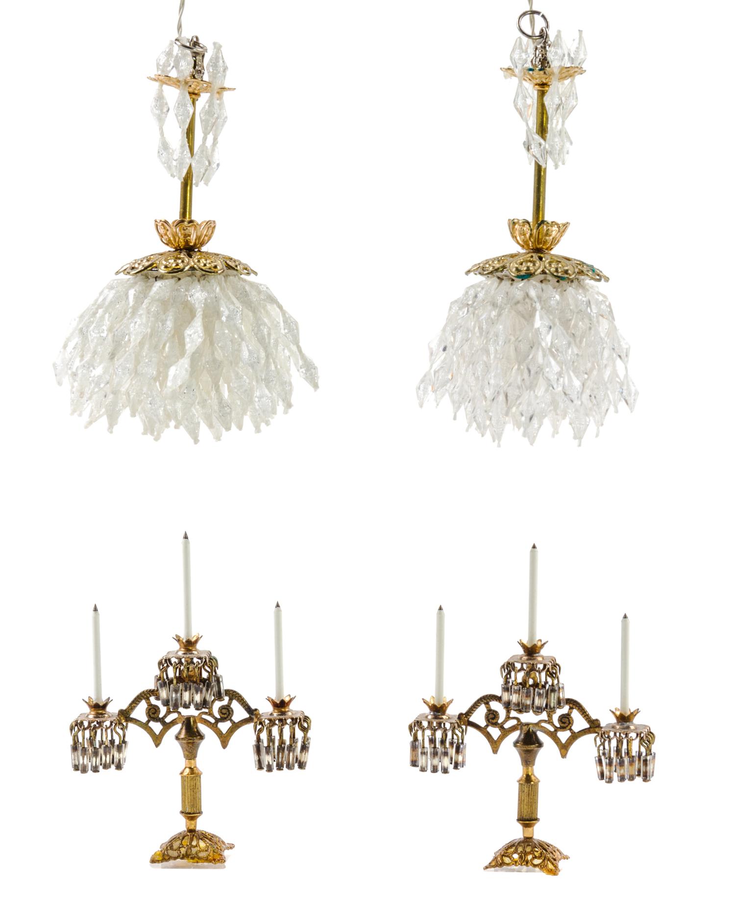 A Pair of Chandeliers Height of chandelier 3 inches.